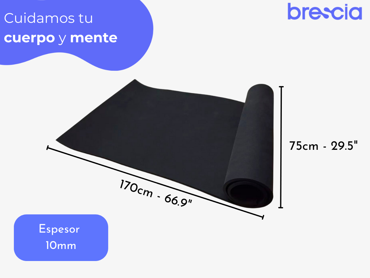 Tapete para Yoga Grueso Color Negro Fitness 10mm 170x75cm